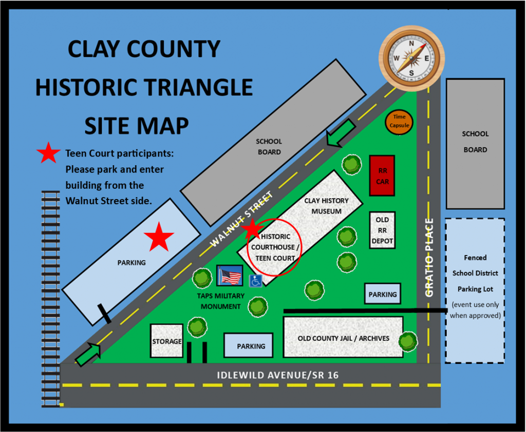 Clay County Historic Triangle Map with Teen Court Directions